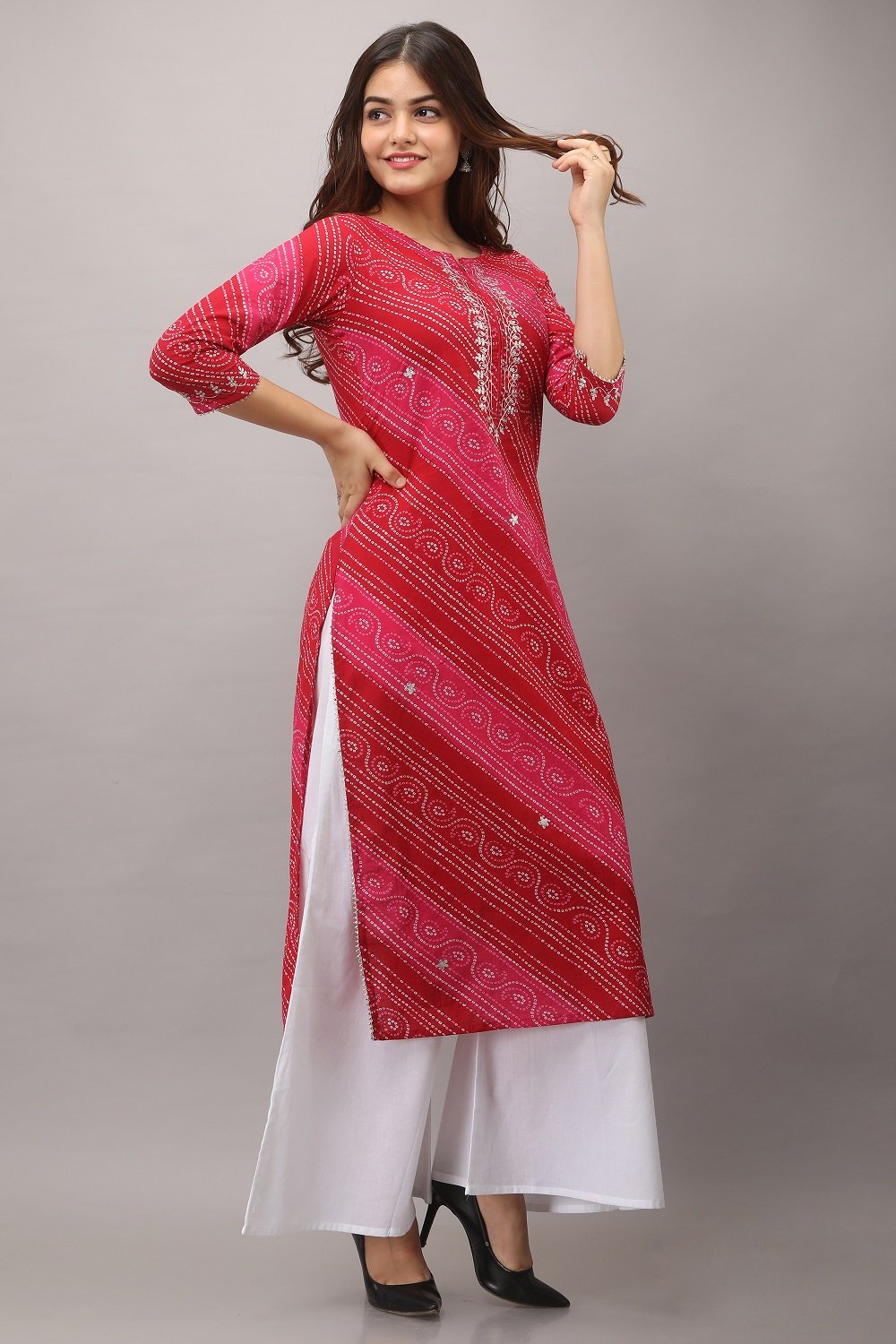 bandhej print kurti