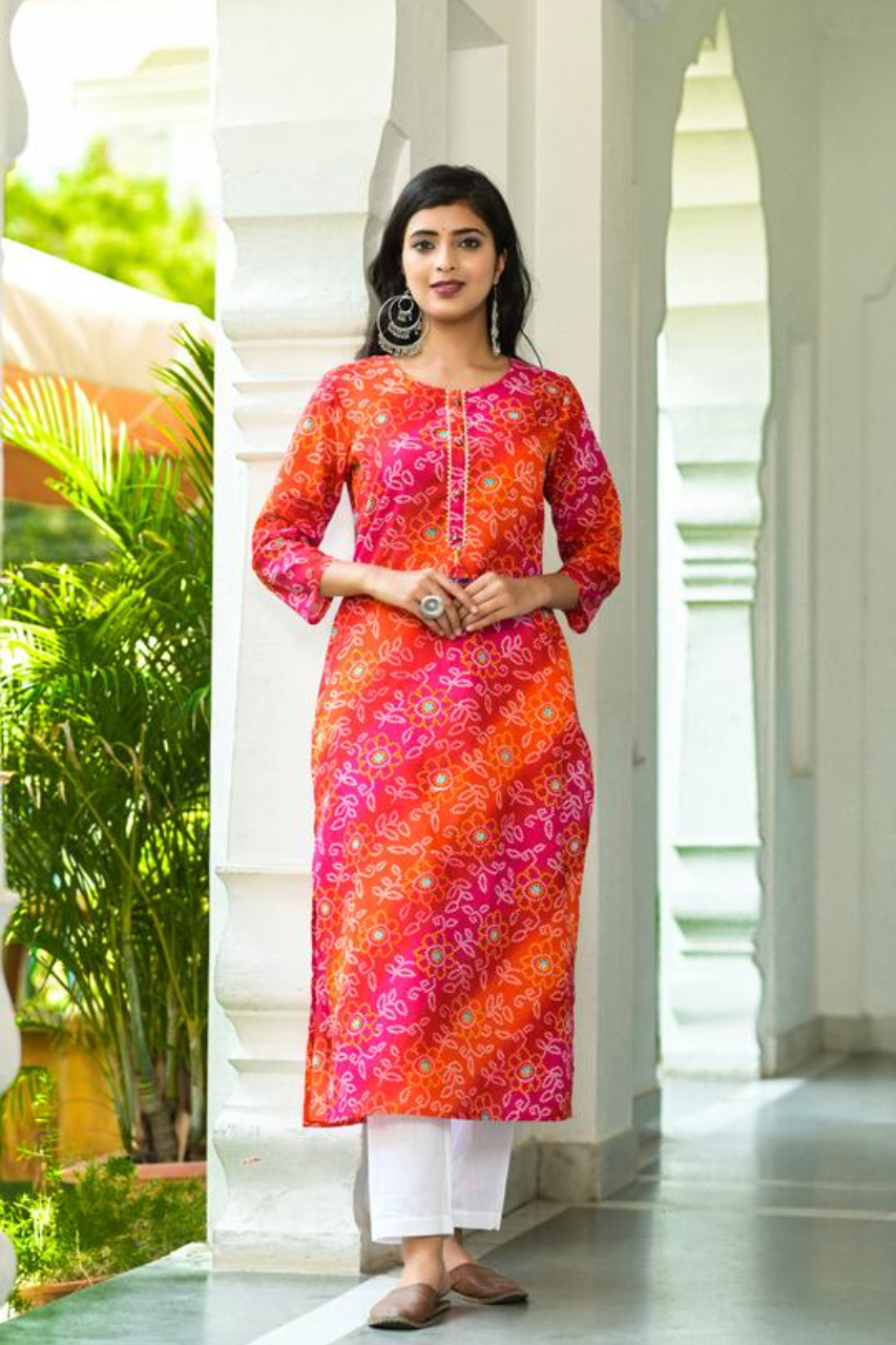 bandhej print kurti