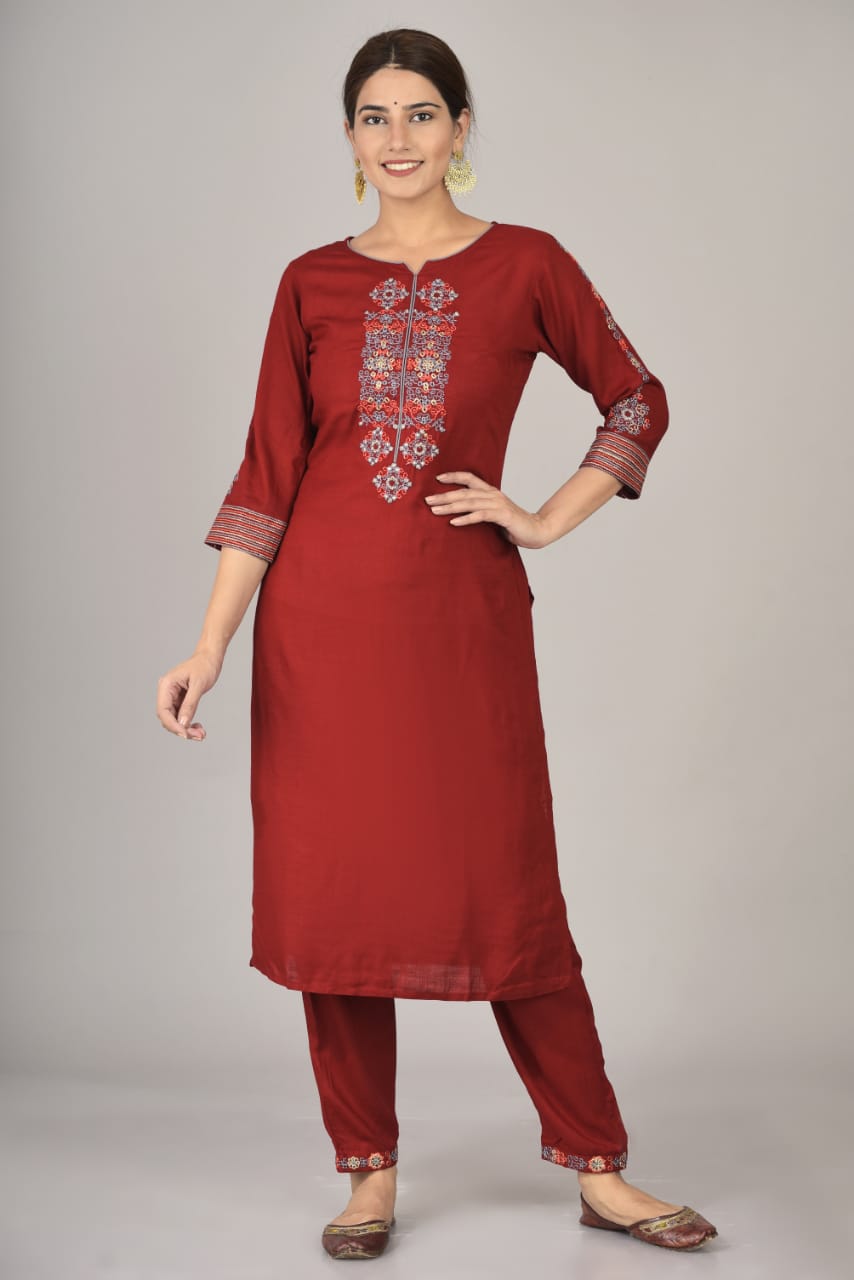 embroidery kurti pant set